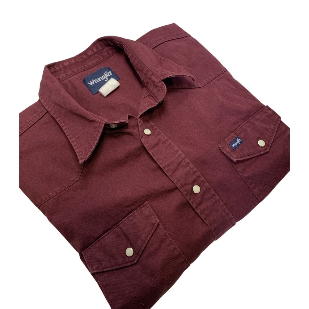 Wrangler Mens 2XL Burgundy/Maroon Faded Heavy Cotton Denim Western Pearl Snap